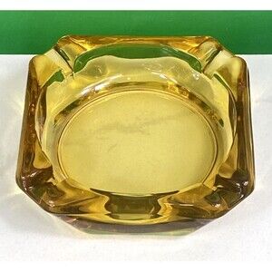 Vintage 1980'S Mid Century Modern Heavy Amber Glass 3.5" Square Ashtray